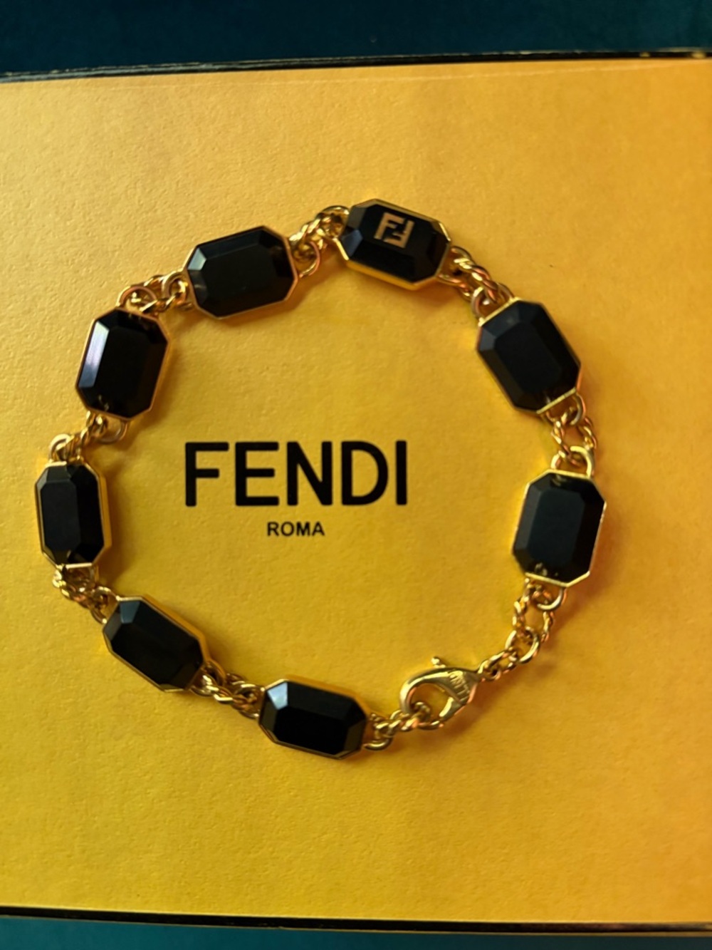 Fendi Gold Bracelet with Black Faceted Links - Picture 2 of 3